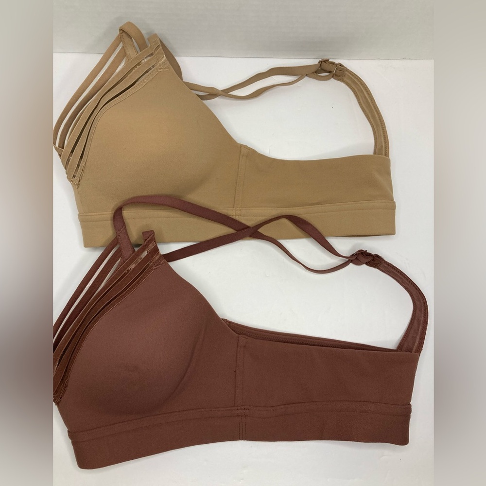 Lot Of 2 Athleta Size XS Sports Bra Medium Support Yoga Training Brown Tan - Picture 5 of 6